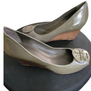 Tori Burch Patent Leather Sally PeepToe Wedge